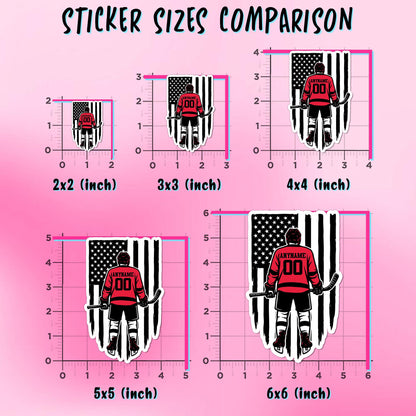 Custom hockey player sticker with a flag, name and number – view 6