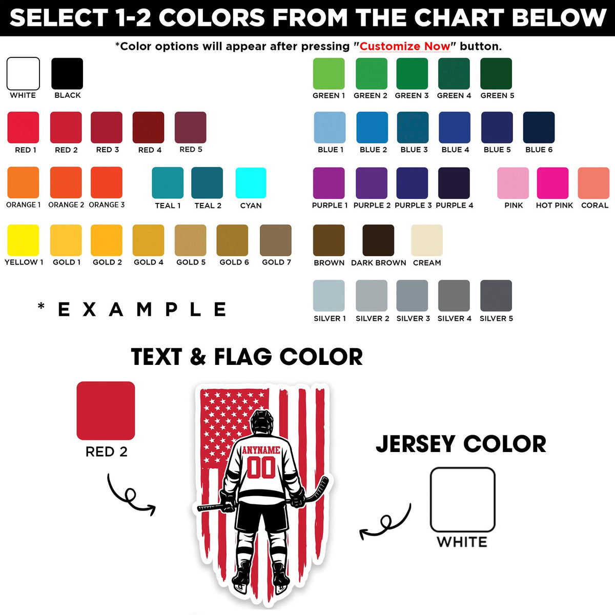 Custom hockey player sticker with a flag, name and number – view 2
