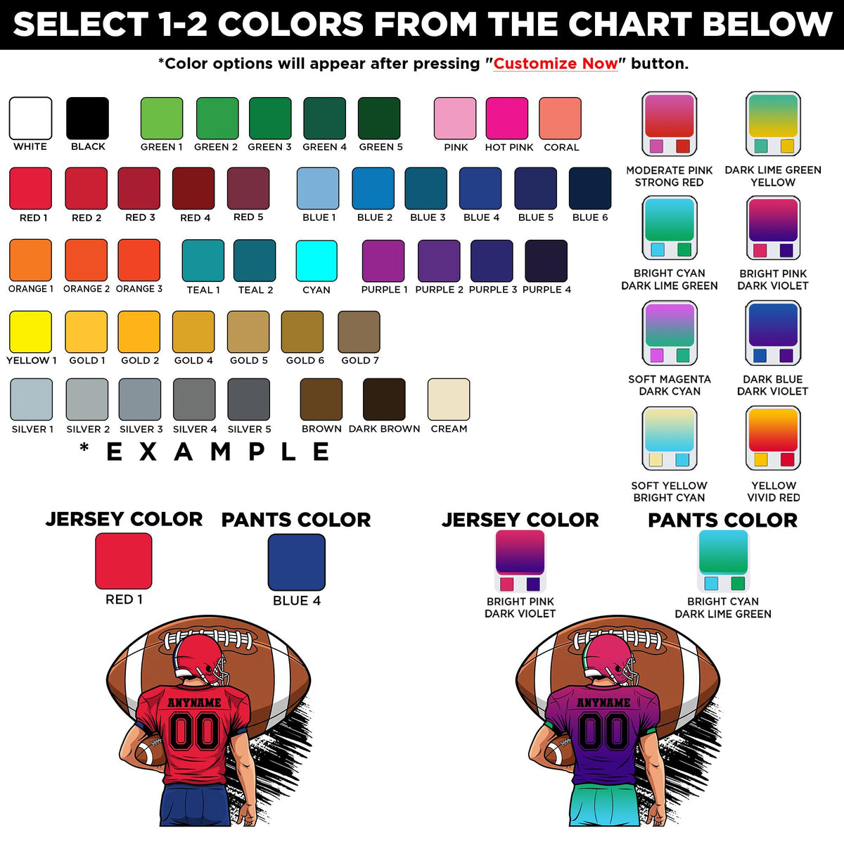 Custom football player sticker with a name, number, jersey color and pants color – view 2