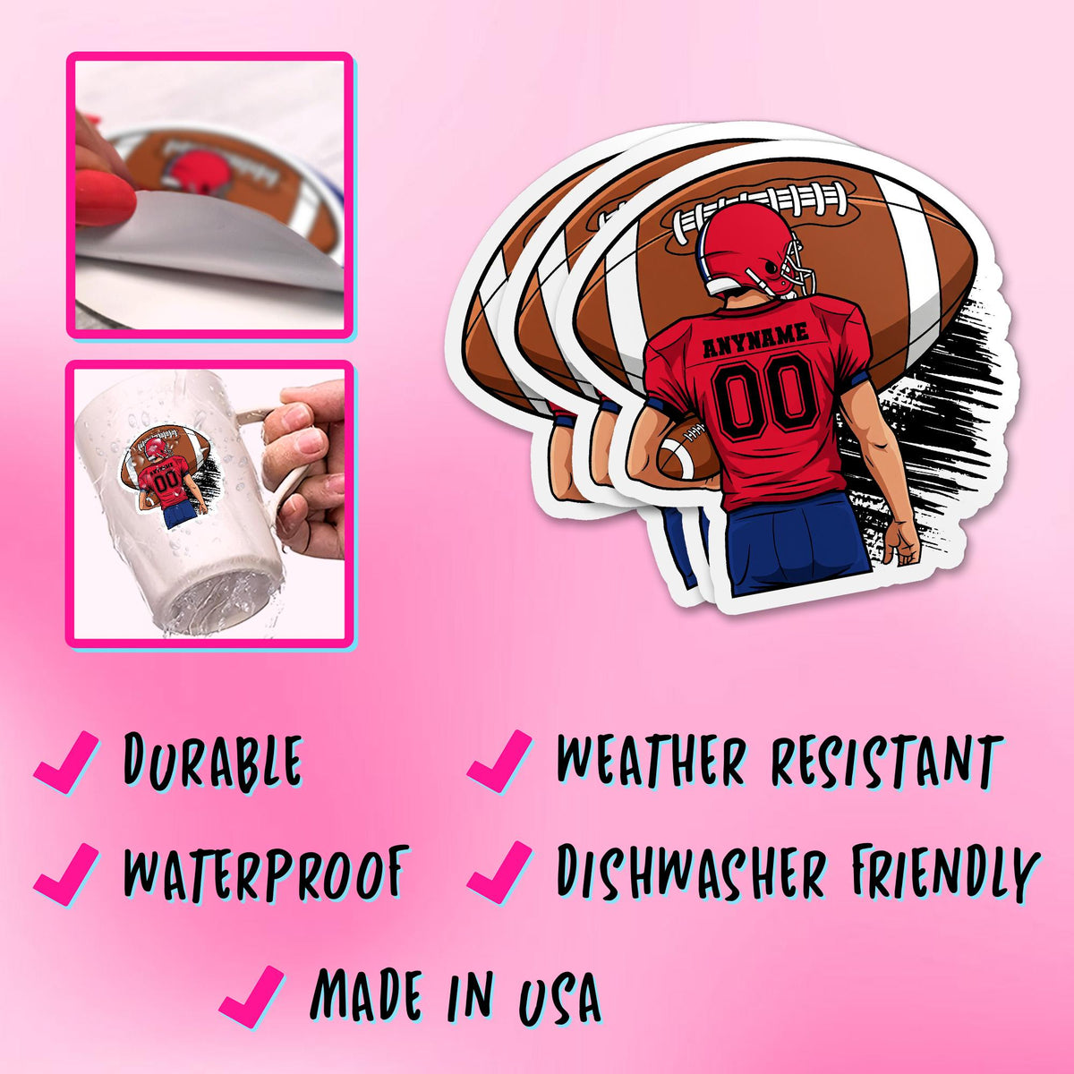 Custom football player sticker with a name, number, jersey color and pants color – view 6