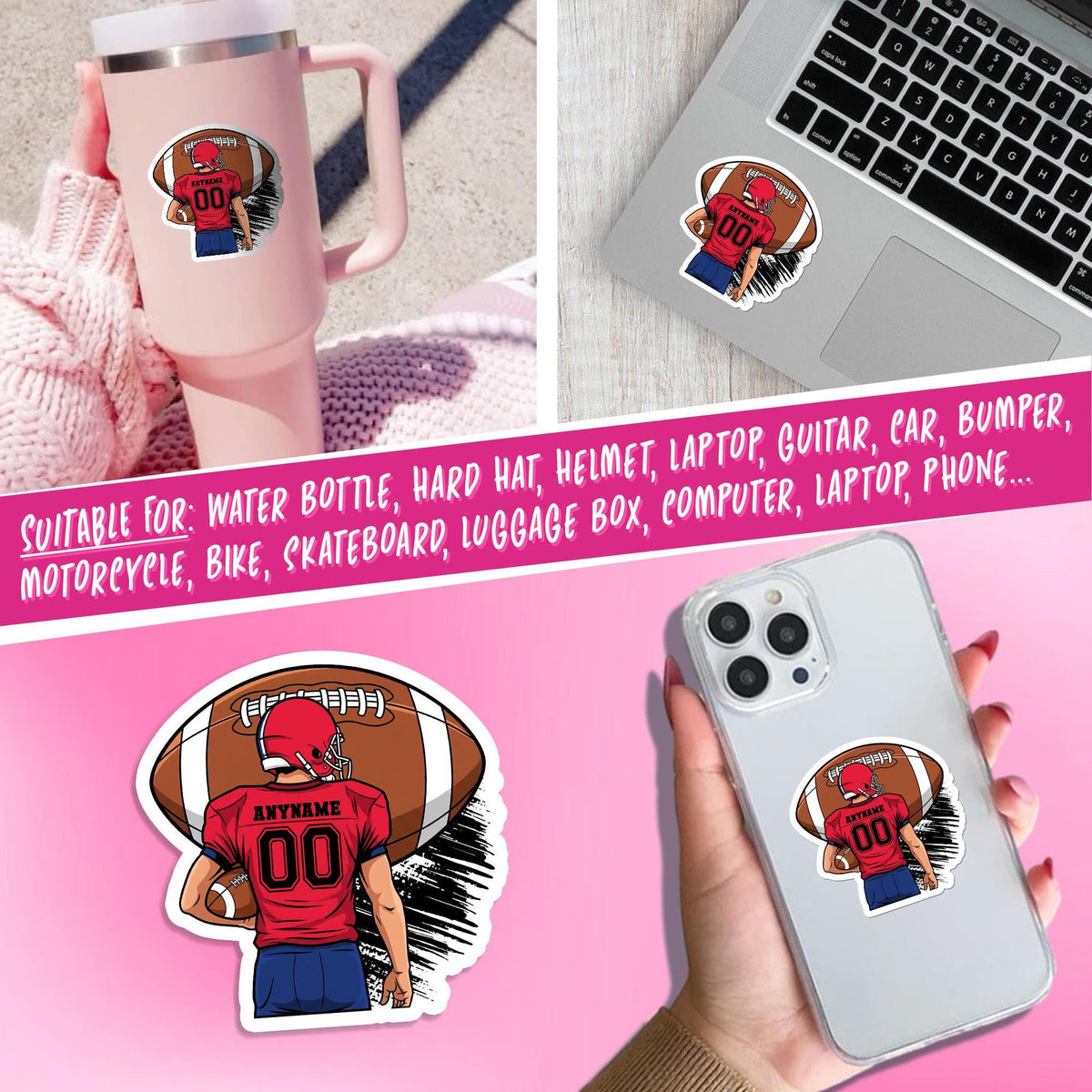 Custom football player sticker with a name, number, jersey color and pants color – view 7