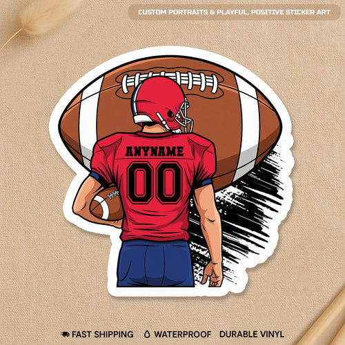 Custom football player sticker with a name, number, jersey color and pants color