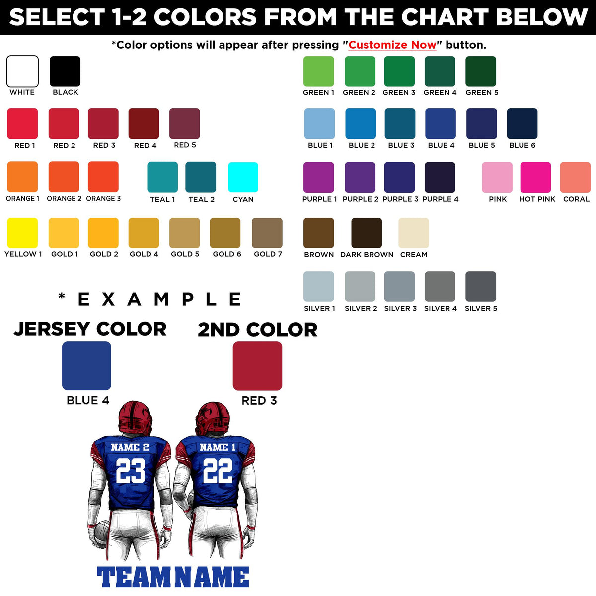 Custom football couple sticker with two players, names, numbers and a team name – view 2