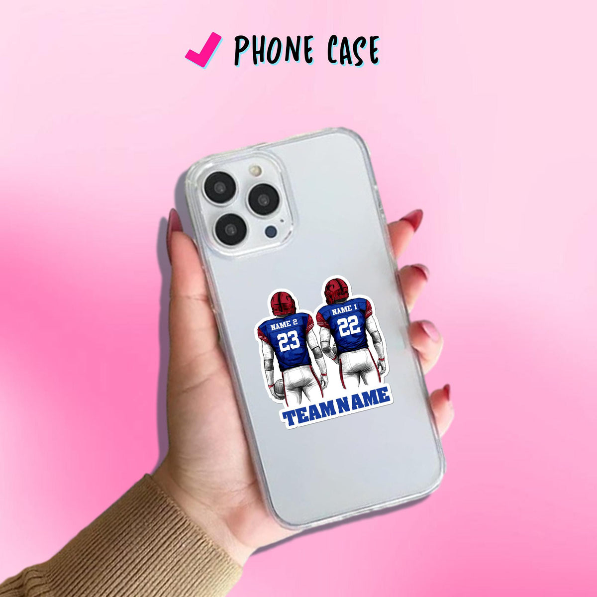 Custom football couple sticker with two players, names, numbers and a team name – view 7