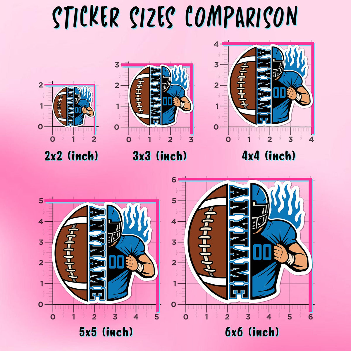Custom football team spirit player sticker with a name and number – view 3
