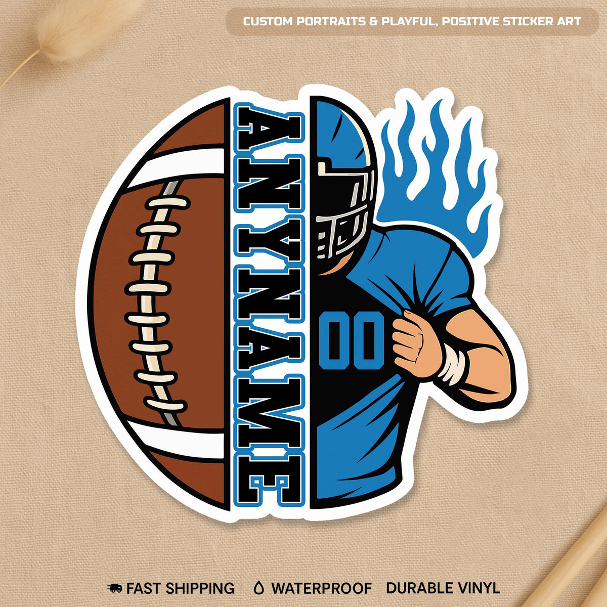 Custom football team spirit player sticker with a name and number
