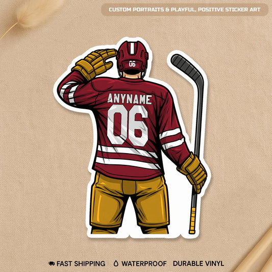 Custom hockey player team spirit sticker with a name and number