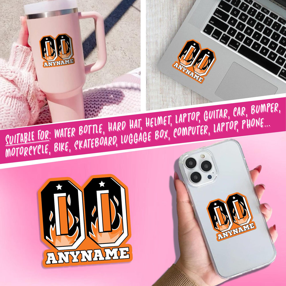 Custom football game day sticker with a name and number – view 5