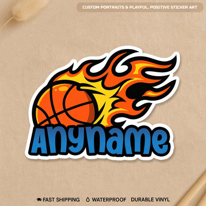 Custom die-cut basketball team sticker with a name and number