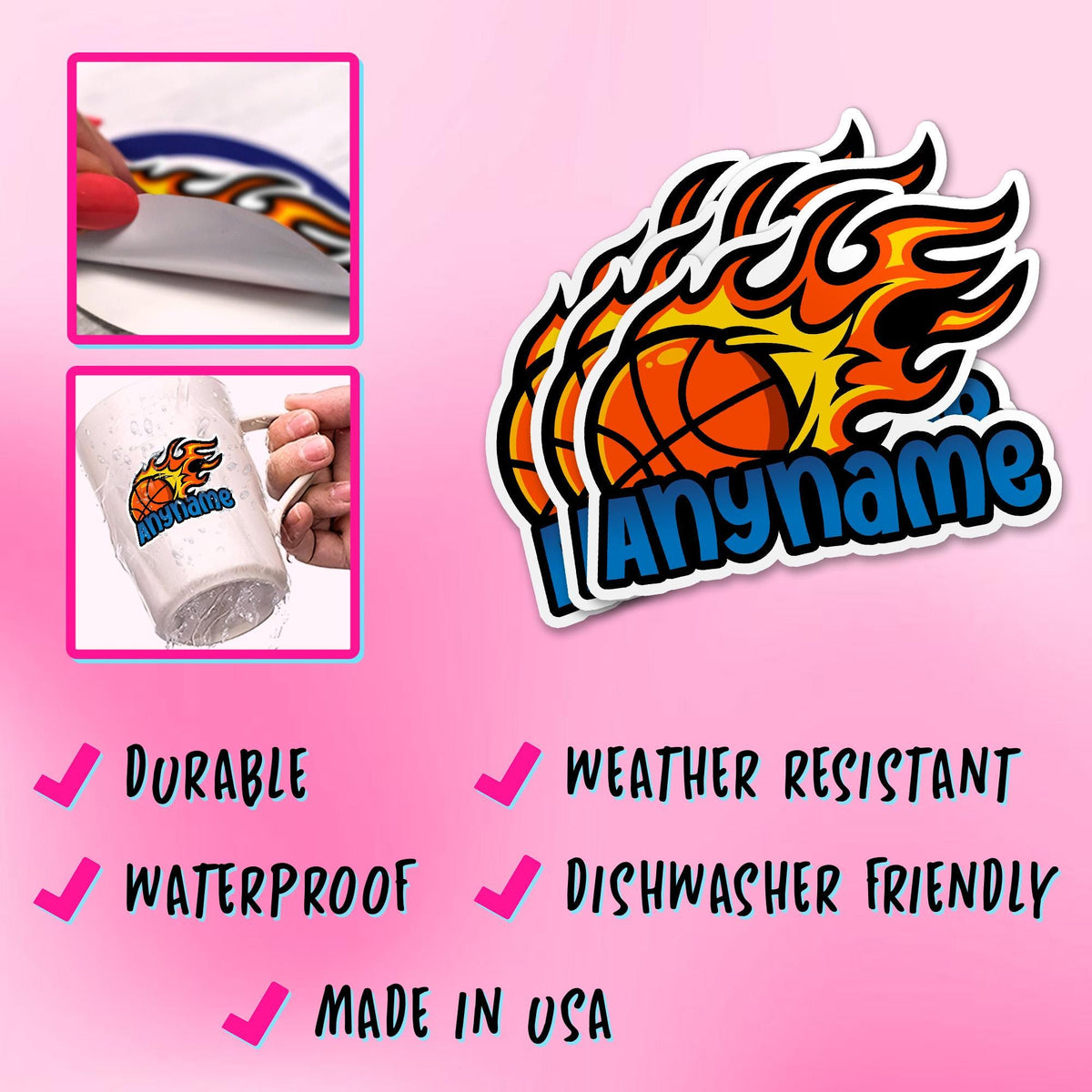 Custom die-cut basketball team sticker with a name and number – view 3