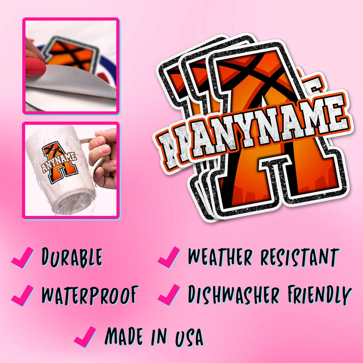 Custom basketball sticker with a big initial and a name – view 3