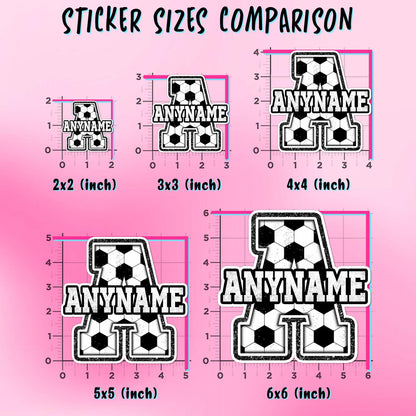 Custom soccer sticker with a big initial and a name – view 2