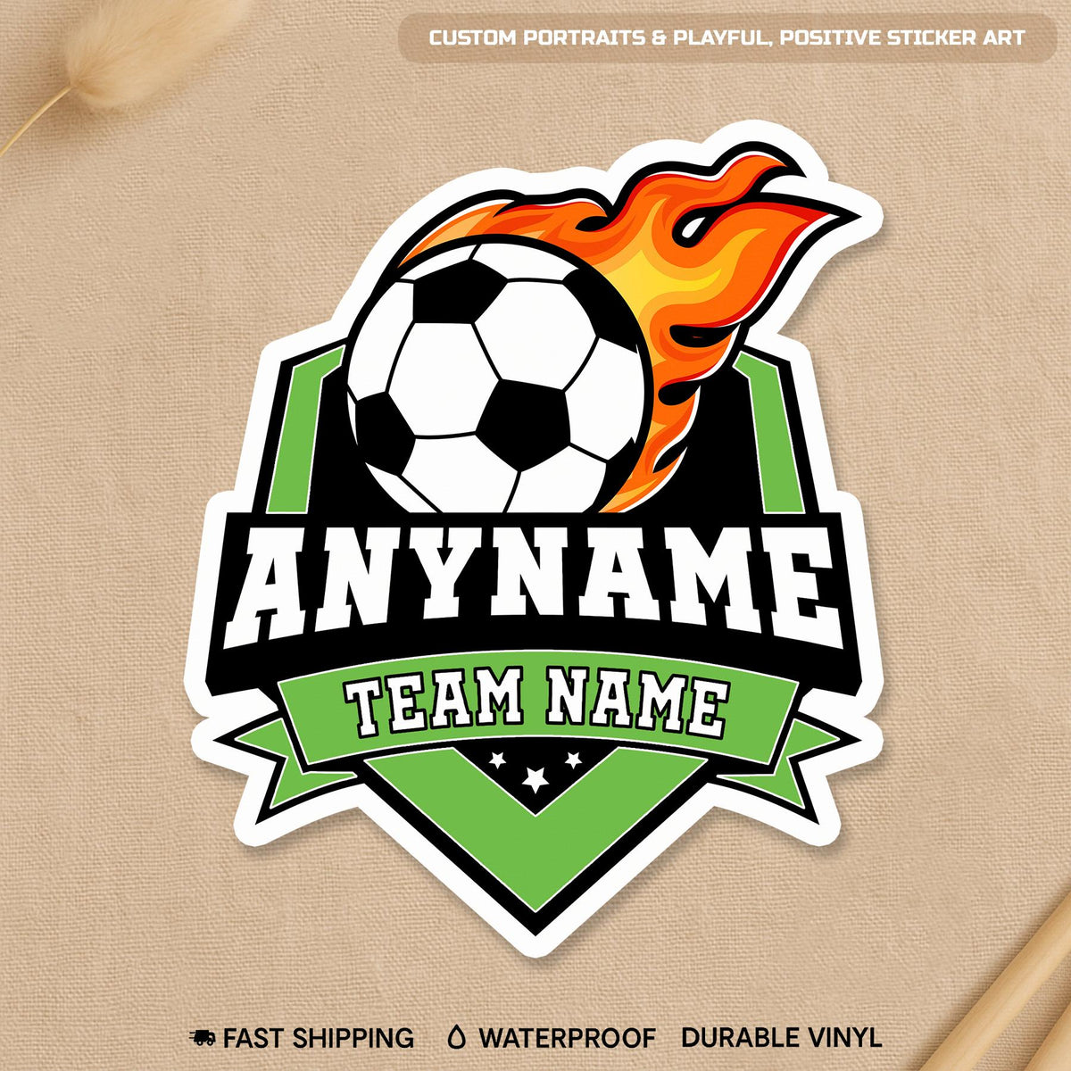 Custom soccer sticker with a player name and team name