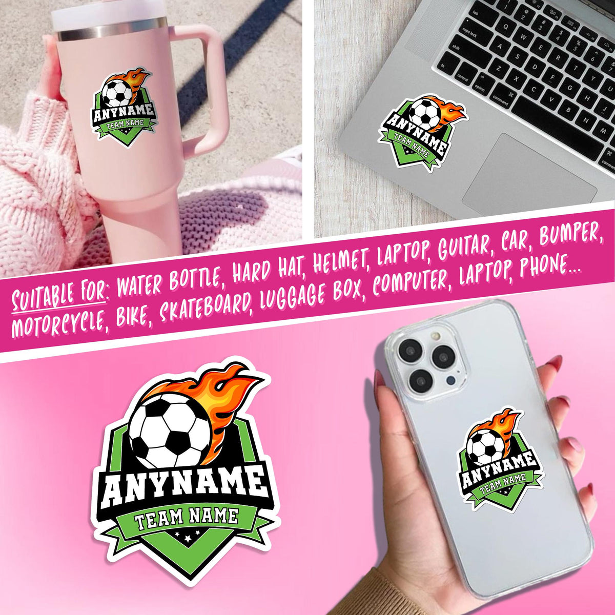 Custom soccer sticker with a player name and team name – view 5