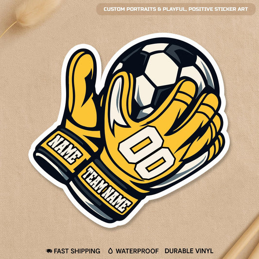 Custom soccer goalkeeper sticker with a name, number and team name