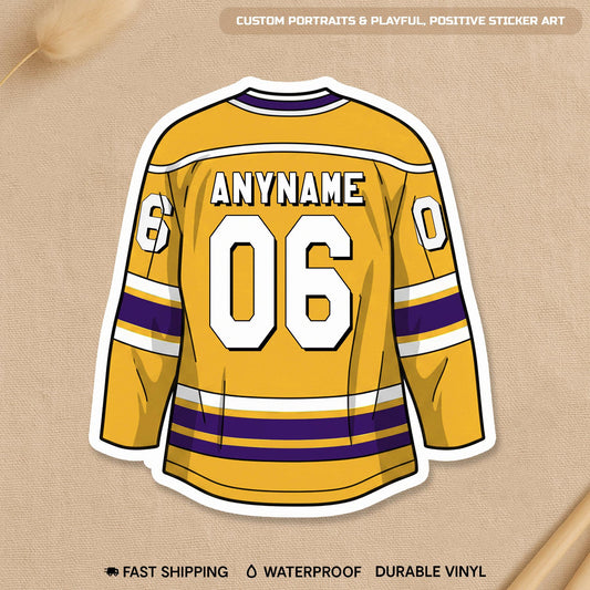 Custom ice hockey jersey sticker with a name and number