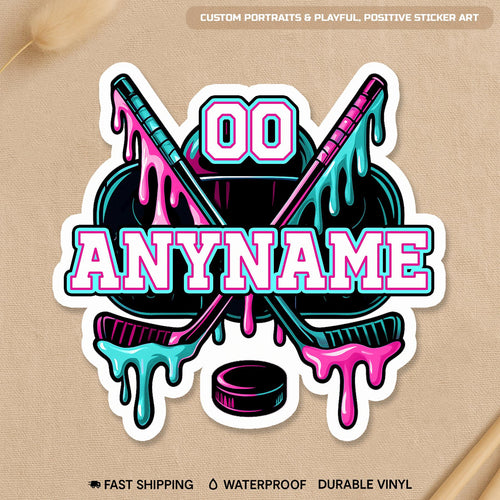 Custom ice hockey drip sticker with a name and number