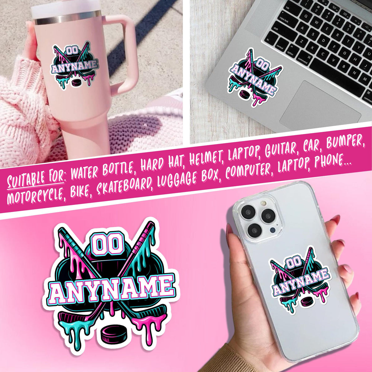 Custom ice hockey drip sticker with a name and number – view 4