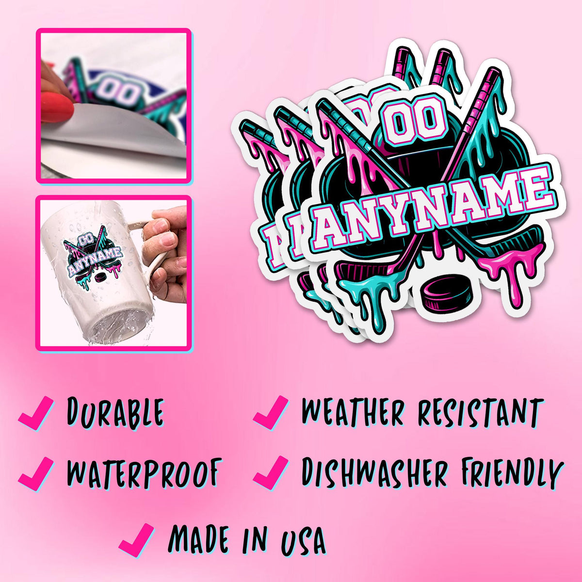 Custom ice hockey drip sticker with a name and number – view 7