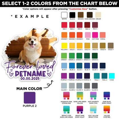 Custom dog memorial sticker with a photo in a paw print heart, name and years – view 2