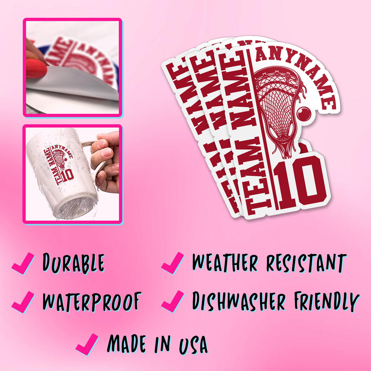 Custom lacrosse sticker with a name, number and team name – view 4