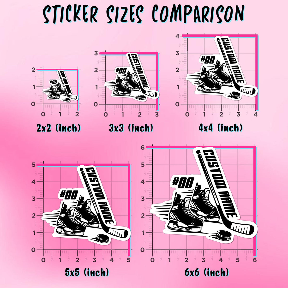 Custom black hockey sticker with a name and number – view 3