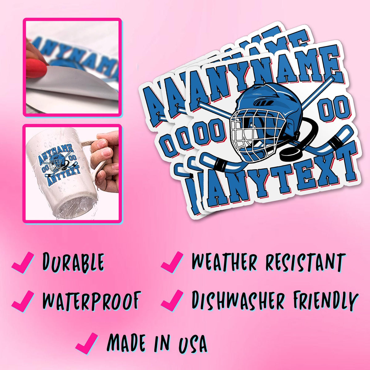 Custom hockey decal with a name, number and extra text – view 4