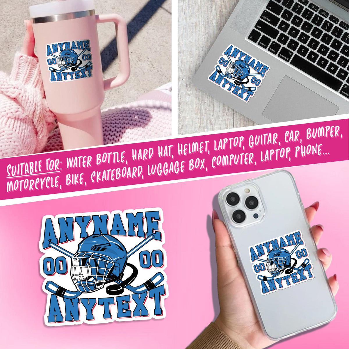 Custom hockey decal with a name, number and extra text – view 5
