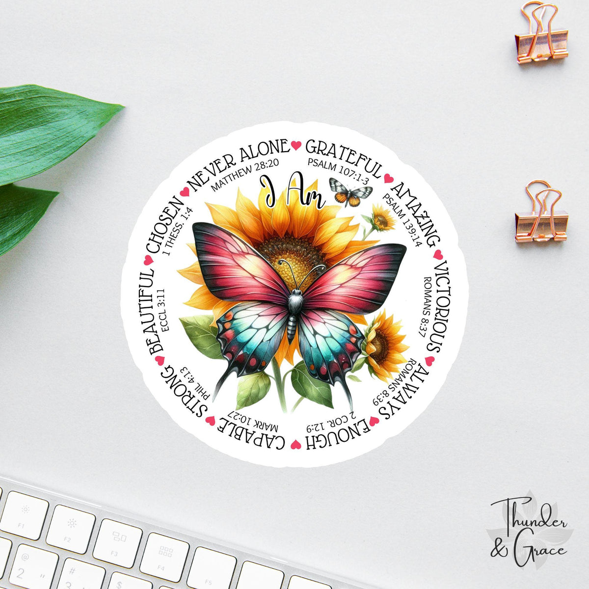 I Am Scripture sticker, sunflower butterfly affirmation