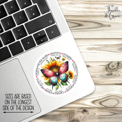 I Am Scripture sticker, sunflower butterfly affirmation – view 3