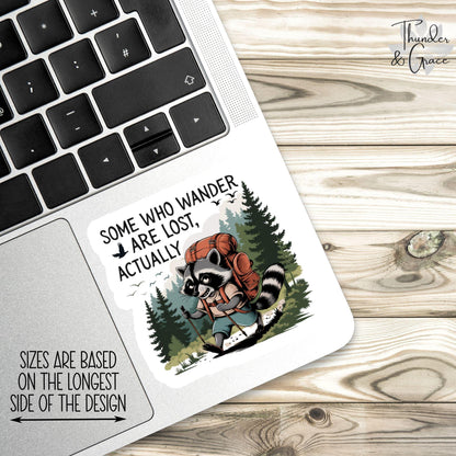 Some Who Wander Are Lost Actually sticker, funny raccoon hiking – view 3
