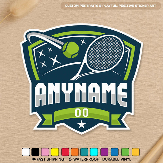 Custom tennis club sticker with a name and number