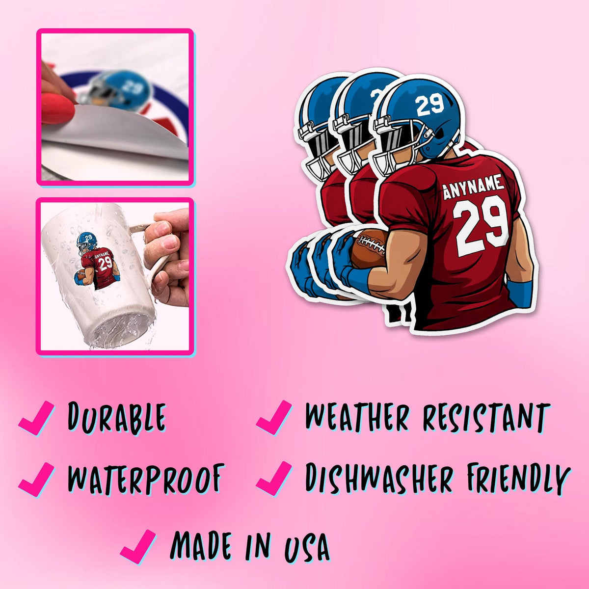 Custom football player sticker with a name, number, jersey color and second color – view 7