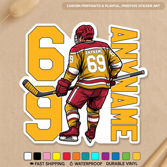 Custom ice hockey winter sports sticker with a name and number
