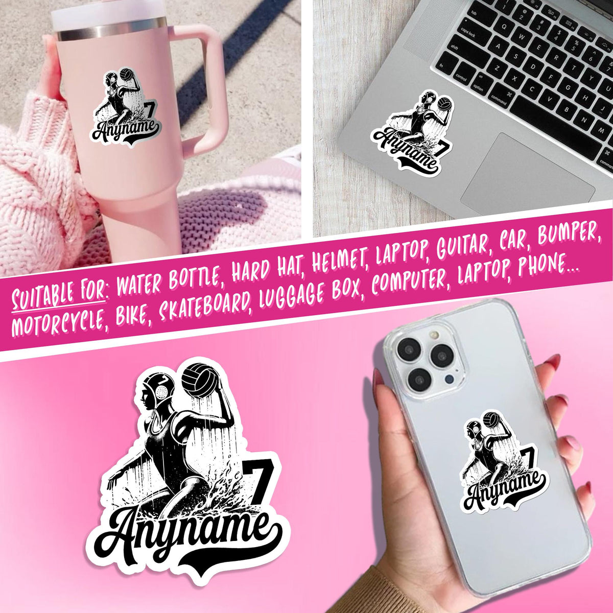 Custom water polo girl player sticker with a name – view 7