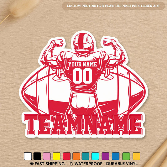 Custom football player sports lover sticker with a name and number