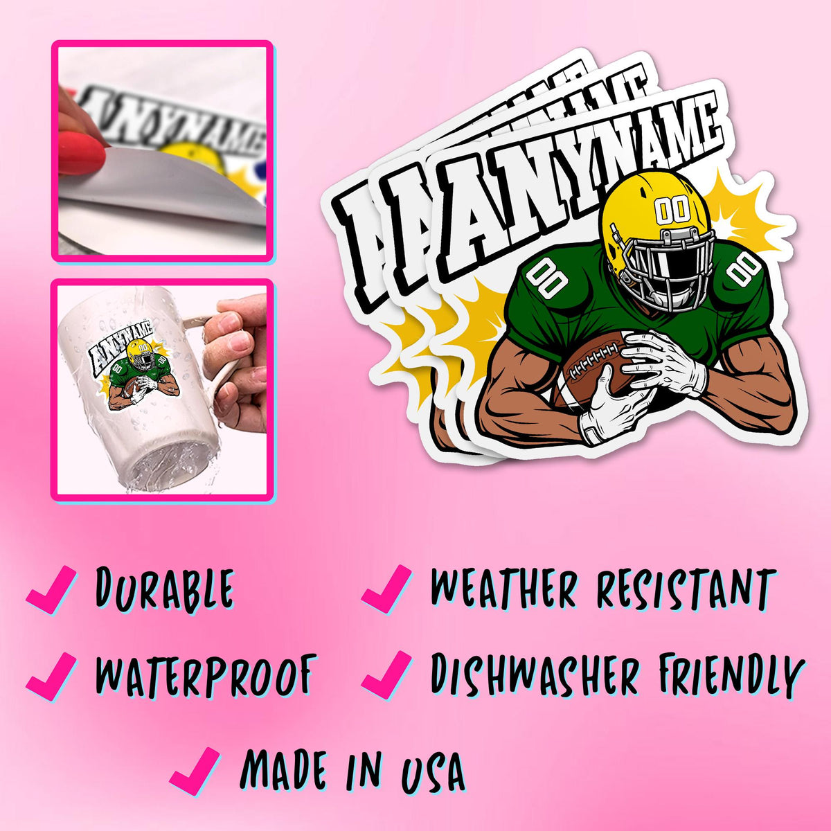 Custom football player sticker with a name, number and two colors – view 7