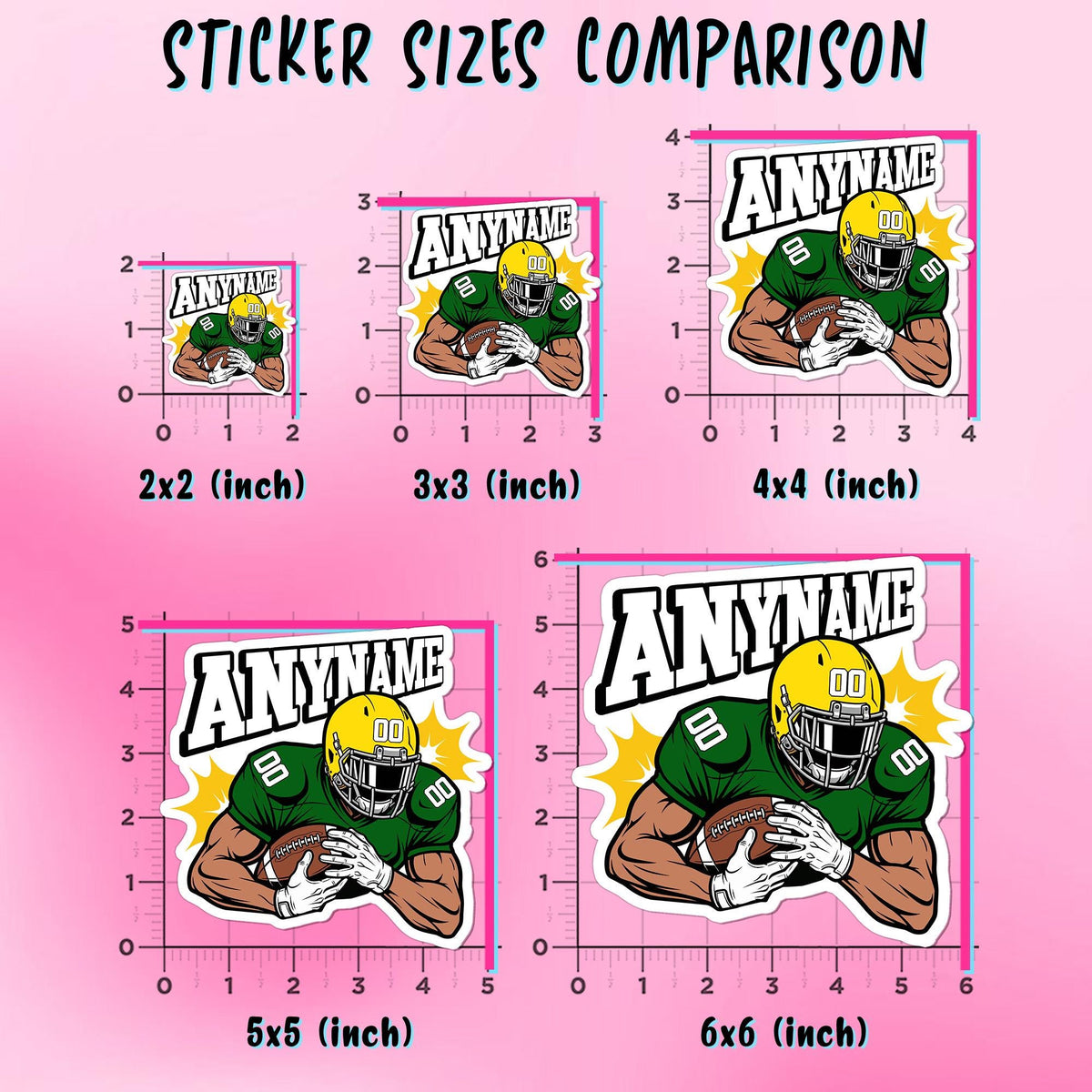 Custom football player sticker with a name, number and two colors – view 3