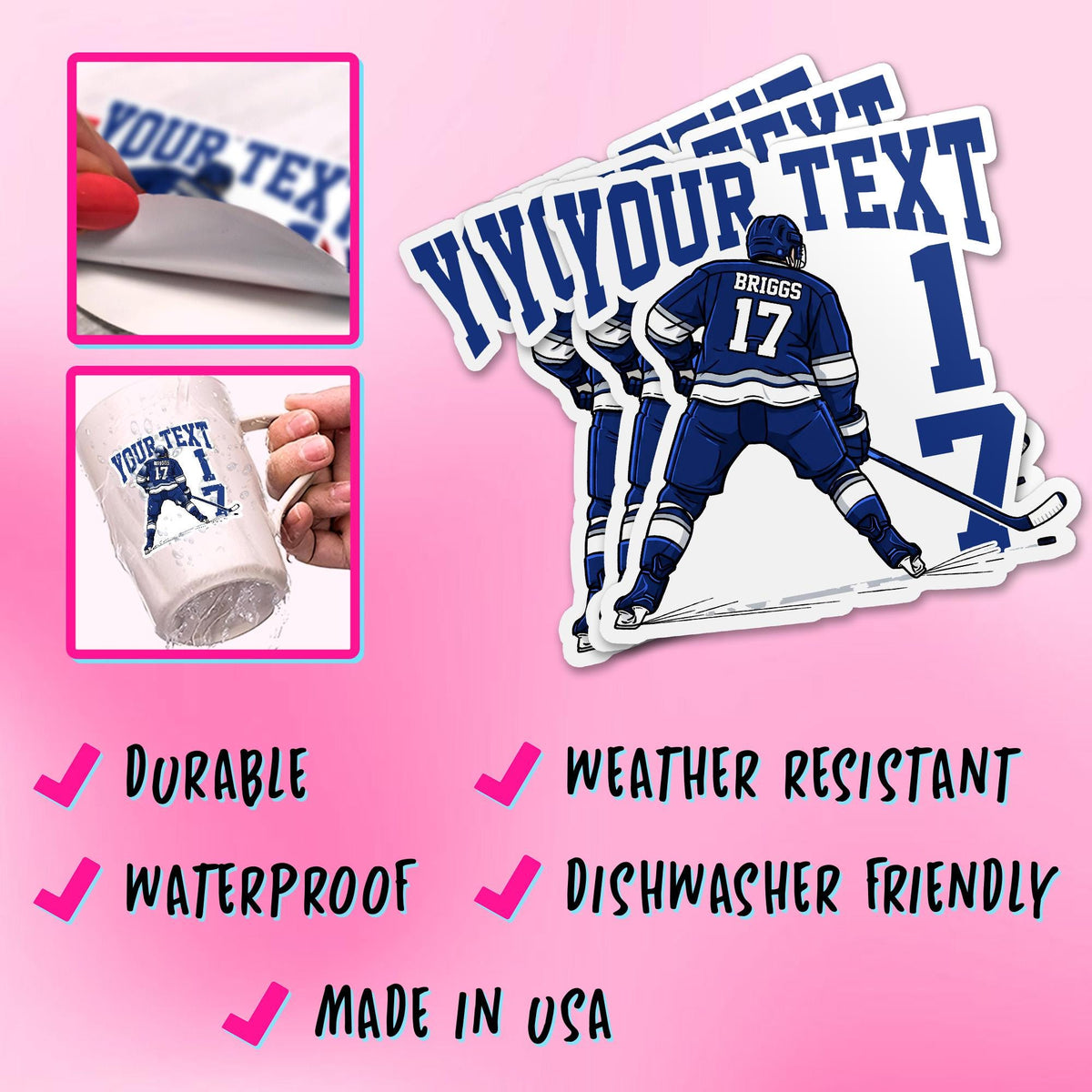 Custom ice hockey team spirit sticker with a name and number – view 6