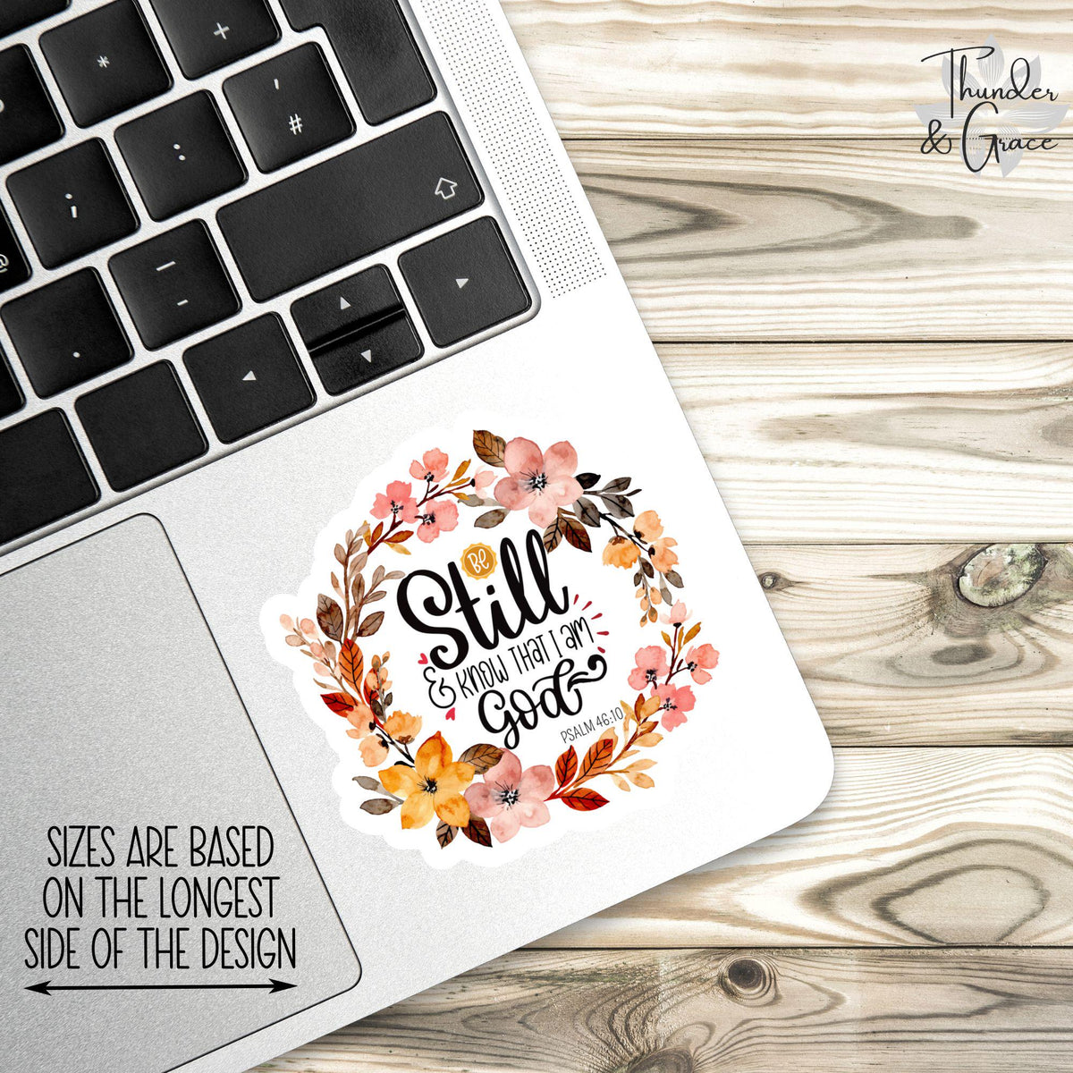 Be Still and Know sticker, autumn flower wreath bible verse – view 3