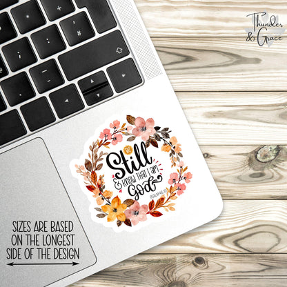 Be Still and Know sticker, autumn flower wreath bible verse – view 3