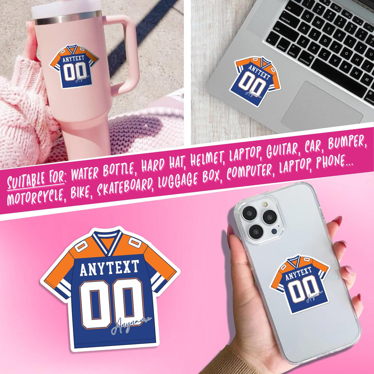 Custom football team shirt sticker with a name, number and extra text – view 5