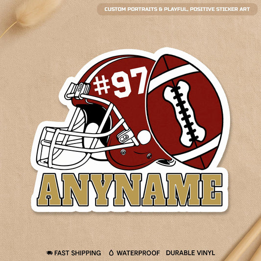 Custom football mom sticker with a name and number in your colors