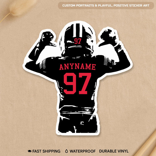 Custom football jersey sticker with a name and number in two tones
