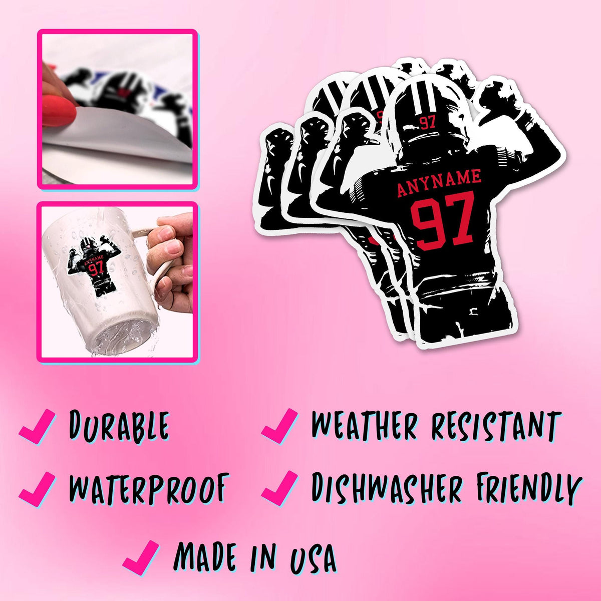 Custom football jersey sticker with a name and number in two tones – view 4