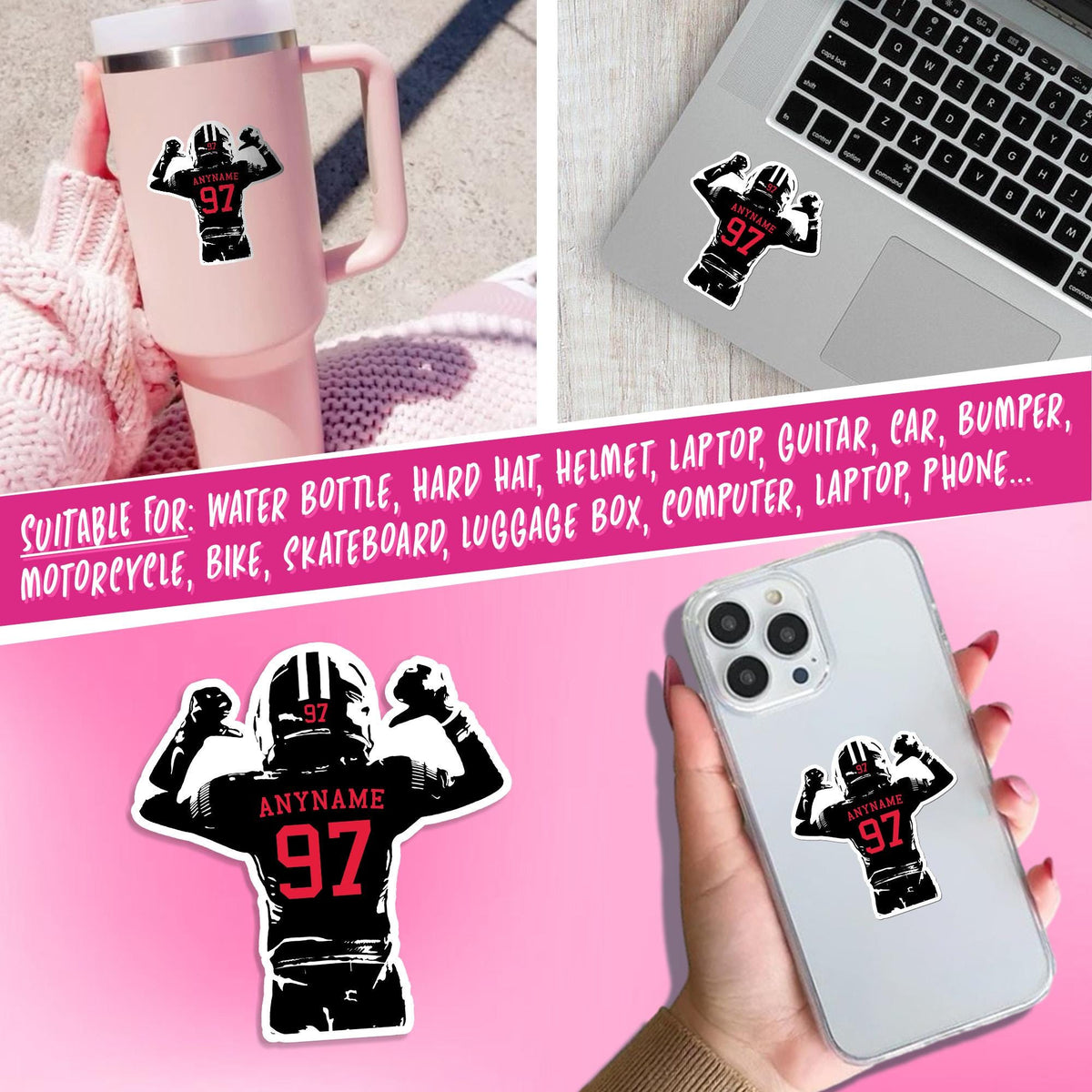 Custom football jersey sticker with a name and number in two tones – view 5