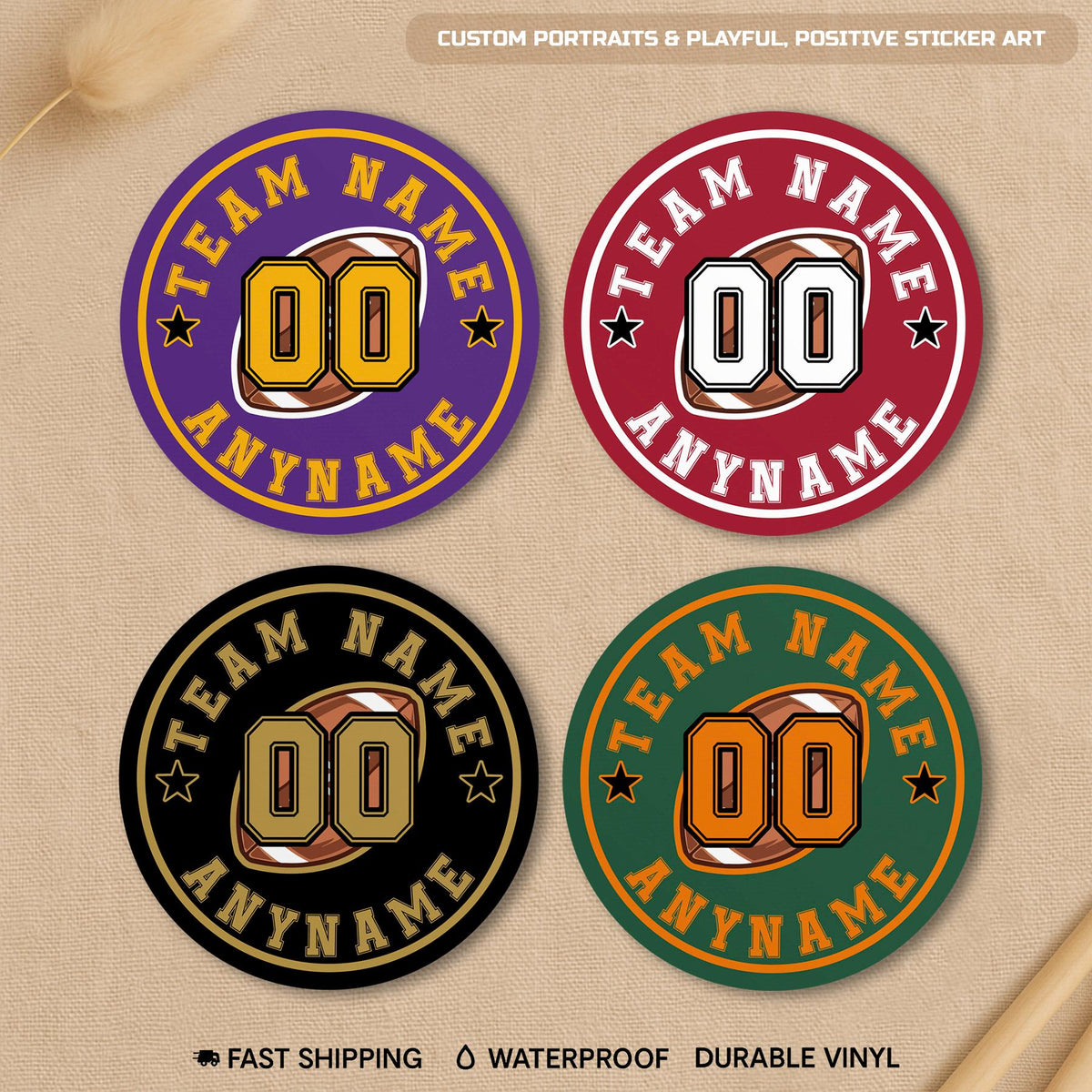 Custom football mom sticker with a name, number and team name