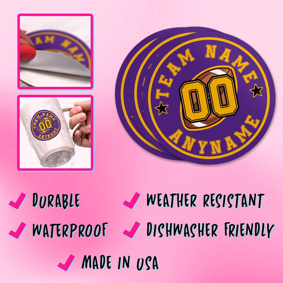 Custom football mom sticker with a name, number and team name – view 4