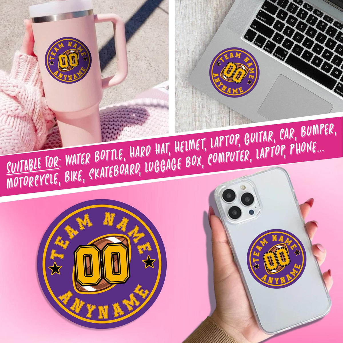 Custom football mom sticker with a name, number and team name – view 5