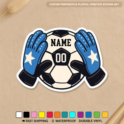 Custom soccer goalkeeper sticker with a name and number